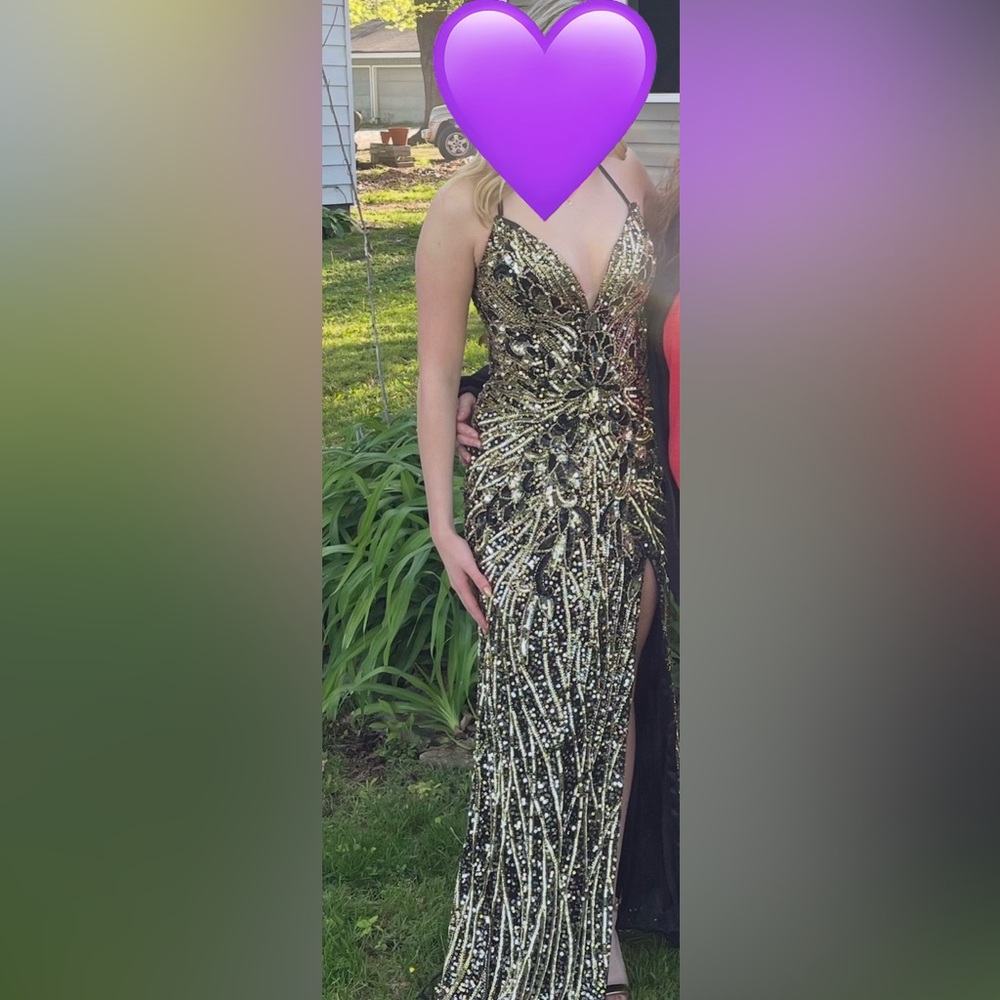 Beaded Black and Gold prom Dress